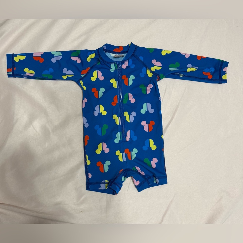Hanna Andersson Disney Blue and Multicolor Mickey Baby Swimsuit, 6-12 mos